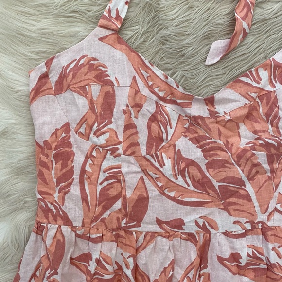 Bardot Linen Blend Pink Palm Leaf Halter Neck Flowy Tropica Midi Dress Revolve - Picture 5 of 13